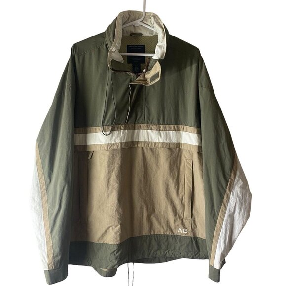 American Eagle Outfitters Windbreaker Hoodie Jacket  Mens L Green Pullover AE Ou - Picture 1 of 15